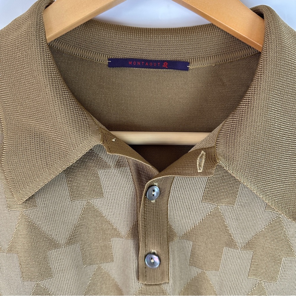 Monagut Men’s Retro Style Geometric Arrows Polo Mustard Brown Yellow - Picture 3 of 10